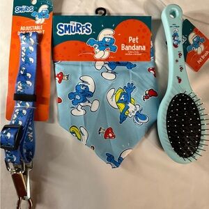 Smurfs seat belt leash, Pet Bandana and Brush Set